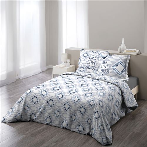 Parure 3 p. 240 x 220 cm imprime 57 fils allover folio Bleu