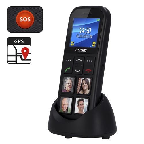 téléphone seniors portable facile pour les personnes âgées avec touches photo et bouton d'urgence Fysic FM-50 Noir