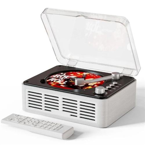 LINFE Lecteur CD portable Bluetooth avec télécommande, petit lecteur CD rétro avec radio FM, haut-parleurs et prise casque, USB et AUX,blanc