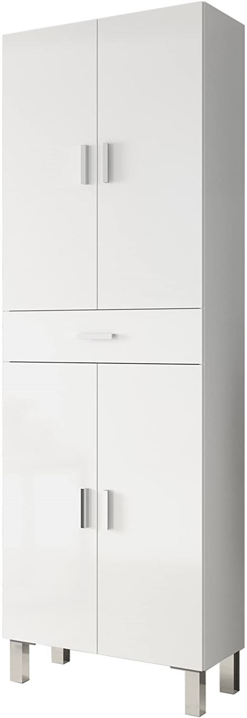 Colonne salle de bain avec 4 Portes coloris blanc brillant - 60 cm (longueur) x 182 cm (Hauteur) X 29 cm (Profondeur)