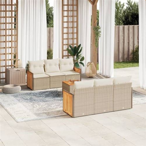 Salon de jardin modulable Vidaxl resine tressee beige 7 pieces x 59 x 69 6 personnes 