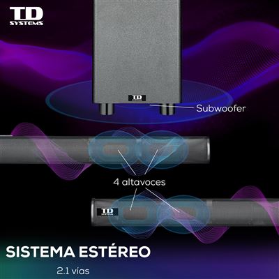 Barra de sonido - TD SYSTEMS SB120G11W, Bluetooth, Subwoofer Inalámbrico,  120 W, Negro