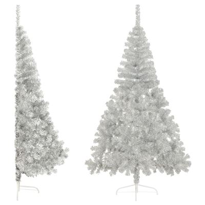 Medio árbol de Navidad artificial y soporte vidaXL PVC plateado 180 cm