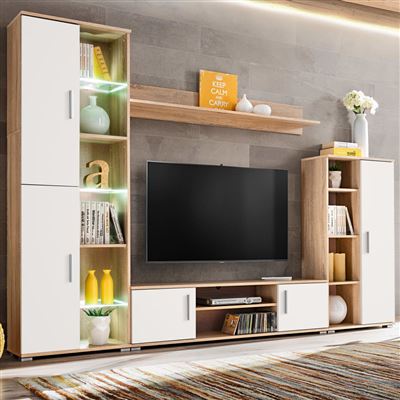 Mueble salón pared para TV vidaXL con luces LED Sonoma y Blanco