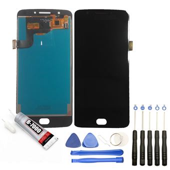 Pantalla completa: Vidrio + LCD compatible con Motorola Moto E4 5"" negro + herramientas + Pegamento B7000 - 1