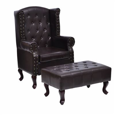 Vidaxl Marrón/Oscuro Sillón Con Reposapiés Cuero Sintético