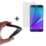 WoowCase | Funda Gel Flexible para [ Samsung Galaxy Note 5 ] [ +1 Protector Cristal Vidrio Templado ] Ultra Resistente contra Arañazos y Golpes Dureza 9H, PACK Carcasa Case Silicona TPU Suave Negra