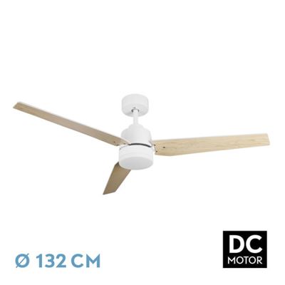 Ventilador De Techo Fabrilamp Led Captus Regulable Con Control Remoto 22w 3cct 2180lm Ip20 Ø132cm Blanco Y Haya