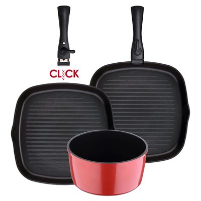 Bergner Click & Cook Set 5 Sartenes + 2 Mangos Desmontables Negro