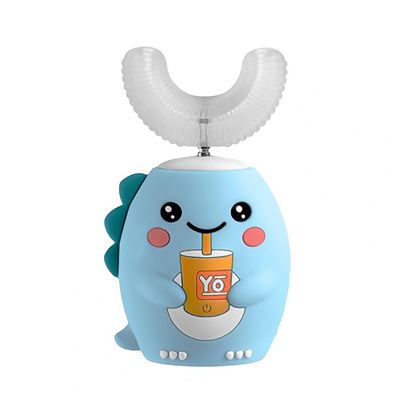 Cepillo De Dientes Eléctrico En Forma De U, Para Niños Cerdas De Silicona Suave Dam Azul Claro