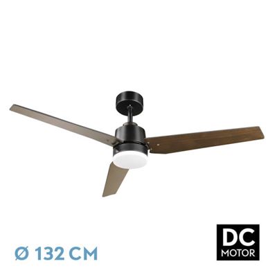 Ventilador De Techo Fabrilamp Led Captus Regulable Con Control Remoto 22w 3cct 2180lm Ip20 Ø132cm Negro Y Roble