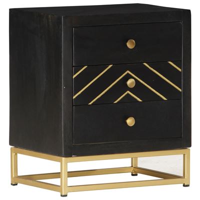 Vidaxl Negro/Dorado Mesita De Noche Madera Maciza Mango Y 40X30x50cm