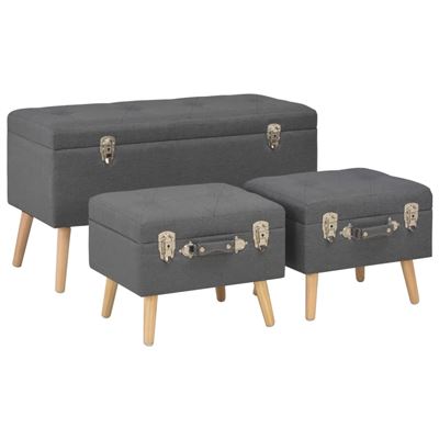 Vidaxl Gris/Oscuro Taburetes De Almacenamiento 3 Piezas De Tela