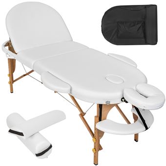 Camilla para masajes ovalada con acolchado de 5cm y cojines rollo, Blanco