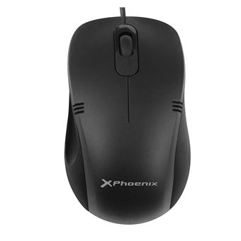 Mouse Raton Optico Phoenix Phm355b Con Cable Usb Hasta 1000 dpi 3 Botones Negro