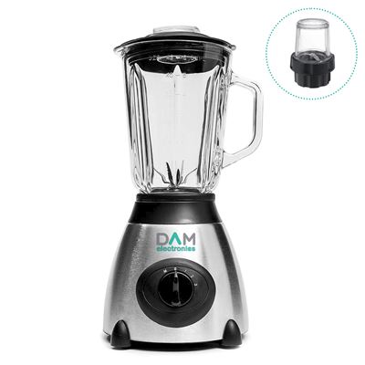 Batidora Dam 2 En 1 De Vaso 1,5l Acero Inoxidable Jarra De Cristal 1500w Cuchillas De Acero Inox Plata