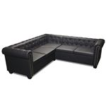 Sofá Chesterfield vidaXL, 5 plazas de cuero artificial Negro