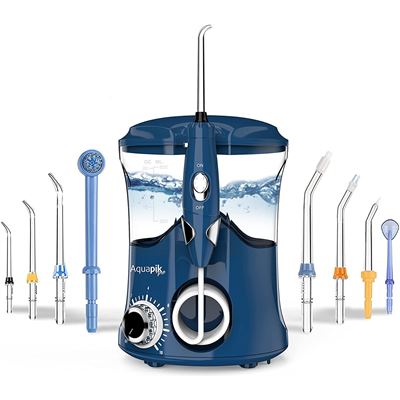 Irrigador Dental Profesional Aquapik Pro 8 Boquillas Bolsa De Viaje 10 Niveles 600ml Blanco