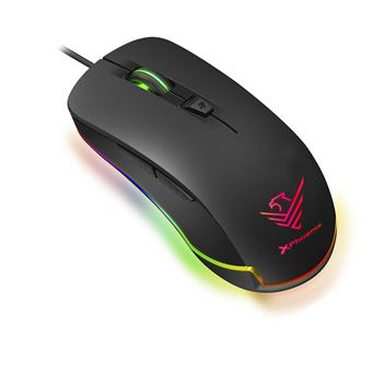 Raton Optico Mouse Phoenix Gaming Rgb, 4800 dpi, 6 botones configurables, 5 modos de iluminacion, acabado goma, negro