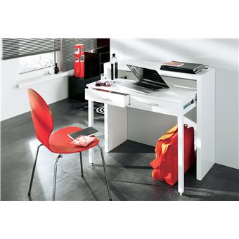 Mesa escritorio extensible mesa estudio consola acabado blanco brillo  98,6x86,9x36- 70 cm, Pequeño mobiliario, Los mejores precios