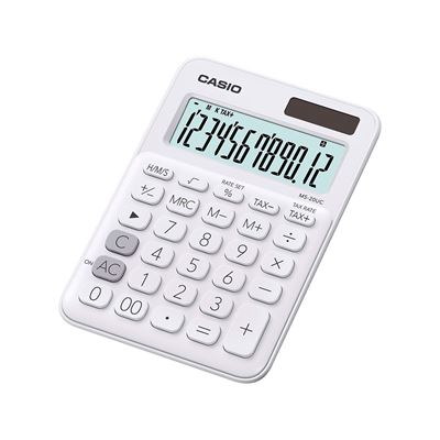 Minicalculadora De Bolsillo Casio Ms-20uc Blanco Con Teclas Plásticas Alimentación Solar + Pila