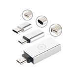 Pack Muvit adaptador USB OTG 3,0 a Micro USB+Micro USB a Tipo C+ Tipo C a micro USB Plata