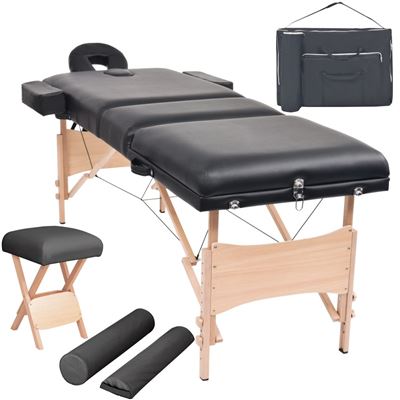 Set Mesa Plegable Vidaxl, Masaje Y Taburete 3 Zonas 10 Cm Grosor Negro