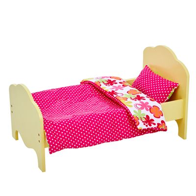 Cama individual amarilla y ropa de cama de estampado de flor de verano para muñeca de 46 cm Little Princess TD-11929-1J