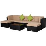 Conjunto muebles de jardín ratán Outsunny negro caqui 80x80x71 cm