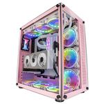 Caja Gaming XXL ATX Mars Gaming MCVP Rosa, Doble Ventana Cristal Templado, Doble Cámara