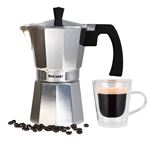 Cafetera Italiana Aluminio 1 Tazas Café, Junta Silicona, Válvula Seguridad, Apta todas Cocinas Wecook Paola Plata