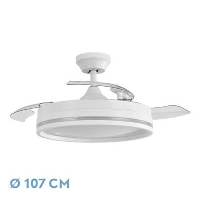 Ventilador De Techo Fabrilamp Led Cerrato Regulable Con Control Remoto 72w 3cct 7200lm Ip20 Ø107cm Blanco
