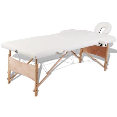 Mesa de masaje, madera plegable 2 cuerpos, Blanco crema