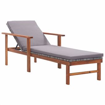 Tumbona vidaXL ratán sintético y madera maciza acacia gris con cojín gris oscuro - 1