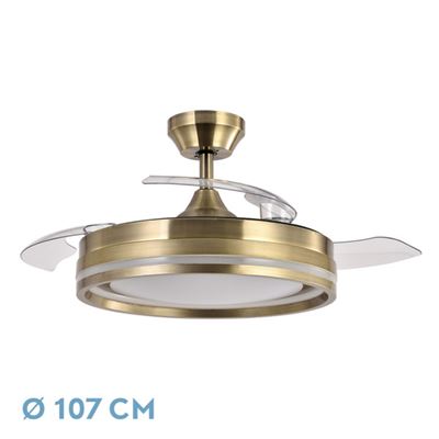 Ventilador De Techo Fabrilamp Led Cerrato Regulable Con Control Remoto 72w 3cct 7200lm Ip20 Ø107cm Cuero