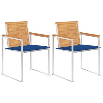Sillas de jardín 2 uds vidaXLmadera maciza de teca y acero con cojines azul royal 16,73 kg - 1