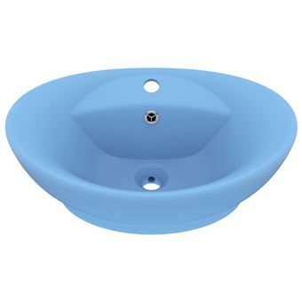 Lavabo lujoso vidaXL con rebosadero cerámica azul claro 58,5x39 cm - 1