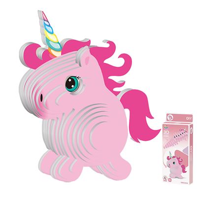 Puzle 3d Dam De Cartón Con Relieve. Diseño De Unicornio. Rosa