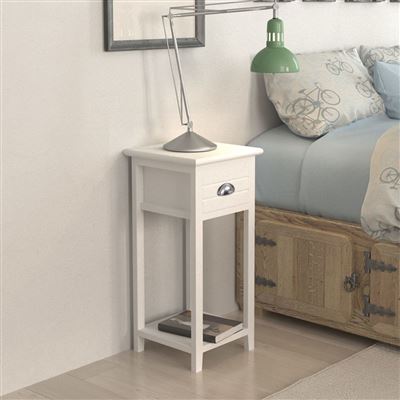 Vidaxl Blanca Mesita De Noche 1 Cajón