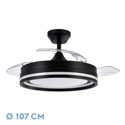 Ventilador De Techo Fabrilamp Led Cerrato Regulable Con Control Remoto 72w 3cct 7200lm Ip20 Ø107cm Negro