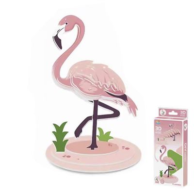 Puzle 3d Damde Cartón Con Relieve. Diseño De Flamenco. Rosa