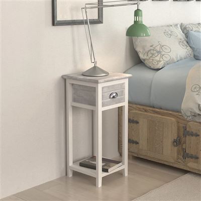 Vidaxl Gris/Blanca Mesita De Noche 1 Cajón Y