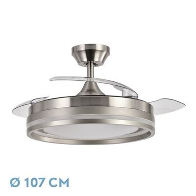 Ventilador De Techo Fabrilamp Led Cerrato Regulable Con Control Remoto 72w 3cct 7200lm Ip20 Ø107cm Níquel