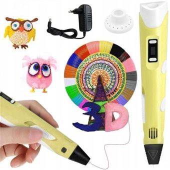 Boligrafo Impresora 3D pantalla LEd, PLA y ABS compatible 5m x20 colores Amarillo - 1