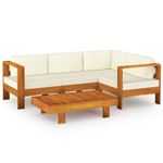 Muebles de jardín 5 piezas vidaXL madera de acacia con cojines blanco crema 47,4 kg