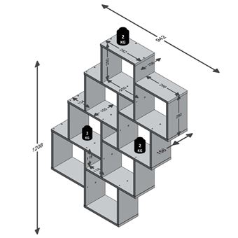 en.casa] Estante de pared con 8 compartimientos - 85 x 47,5 x 16 cm -  Diseño 