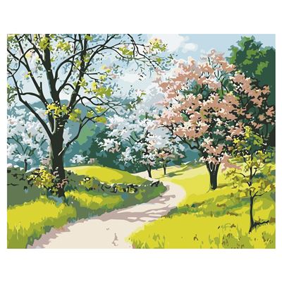 Lienzo Con Dibujo Dam Pintar Números, 40x50cm. Diseño Camino Campo. Incluye Pinceles Y Pinturas . Rosa Claro