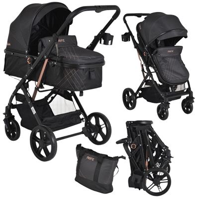 Carrito De Bebé Duo Convertible Rafaello Hasta 15kg De Moni Black