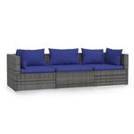 Sofá de 3 plazas con cojines vidaXL ratán sintético gris 23,2Kg