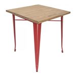 Mesa de comedor tolix patas rojas y tapa de madera